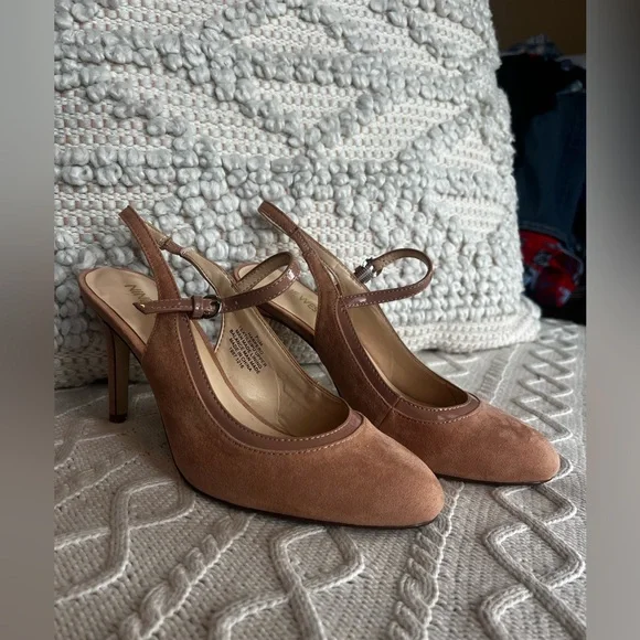 Nine West Tan Suede Heels Closed Toe  Sling Back Women’s 7.5 - Picture 8 of 10